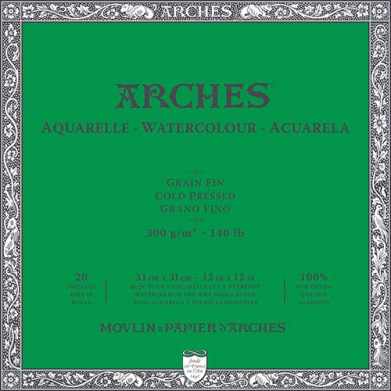 Arches Watercolor Cold Press Block 12" x 12" - (20 Sheets, 140lb)