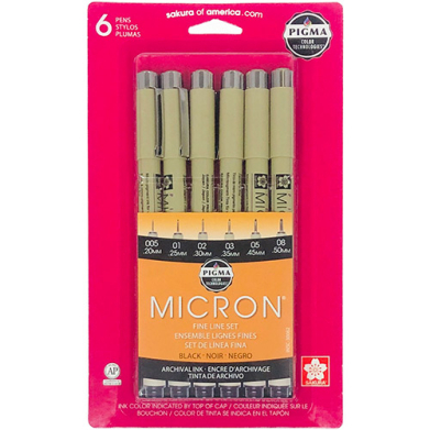 Sakura Pigma Micron Pen Set - (6 Pack) Black