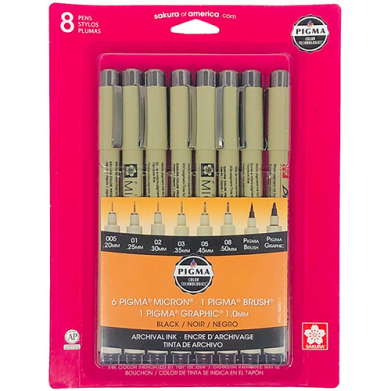 Sakura Pigma Micron Pen Set - (8 Pack) Black
