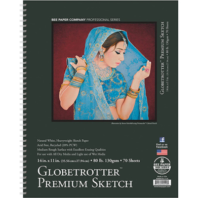 Bee Paper Globetrotter Premium Sketch Paper Pad 11" x 14" - (70 Sheets, 80lb)