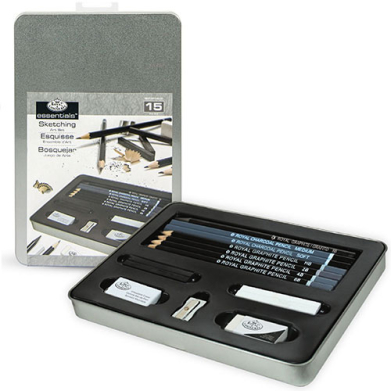 Royal Langnickel Medium Essentials Tin Box Sketching Set - 15pc RSET-ART2302