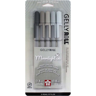 Sakura Gelly Roll Moonlight Pens - (5 Pack) 06 Fine Line, Grays
