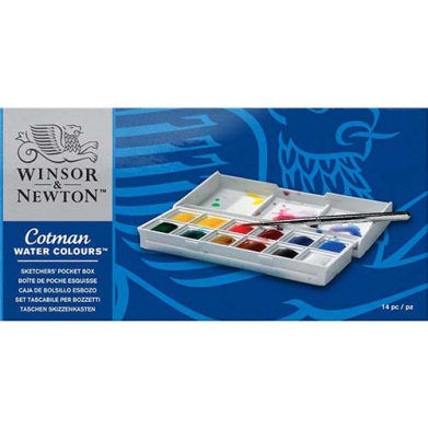 Winsor & Newton Cotman Watercolor Sketchers Pocket Set-12 Half Pans + brush  0390640
