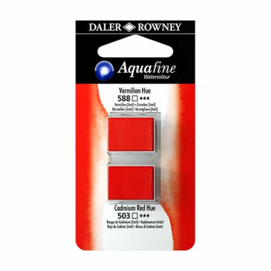 Aquafine 2 pack Watercolor Half Pans with Paint- Vermilion/Cadmium Red Hue