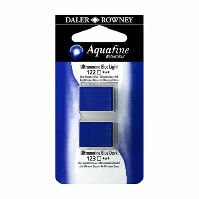 Aquafine 2 pack Watercolor Half Pans with Paint- Ultramarine Blue Light / Ultramarine Blue Dark