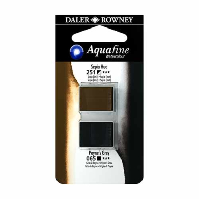 Aquafine 2 pack Watercolor Half Pans with Paint- Sepia / Paynes Grey