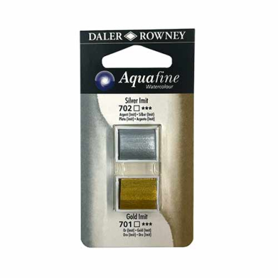 Aquafine 2 pack Watercolor Half Pans with Paint- Silver/Gold