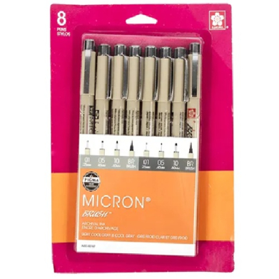 Sakura Pigma Micron Brush Pens -Grays (8pk)