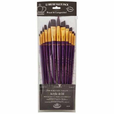 Royal Langnickel Burgundy Taklon Acrylic And Oil Brush Value Pack - 12pc