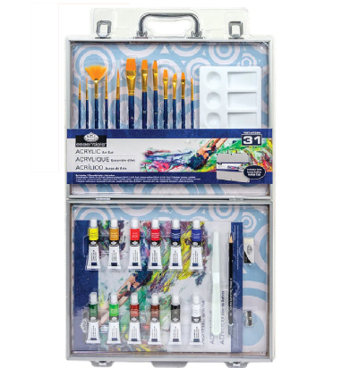 Royal Langnickel Essentials Acrylic Painting Kit with Double-Sided Aluminum Art Case - 31pc