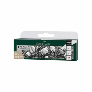 Faber Castell Pitt Artist Pens Wallet- Black and White (4ct) 167151