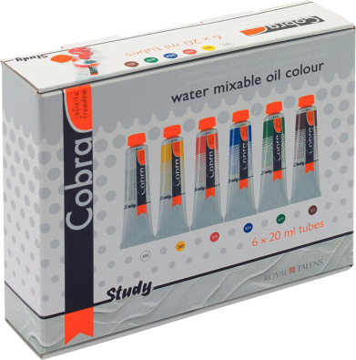 Royal Talens Cobra Study Water Mixable Oil Paint Set- 6x20ml