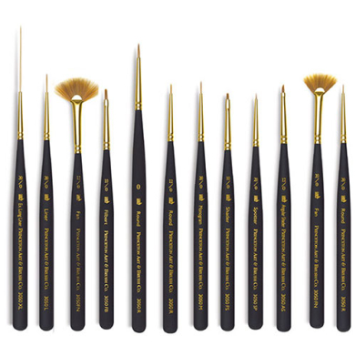 Princeton Professional 3050 Series Mini Detailer Sable Synthetic Brush Set-12pc