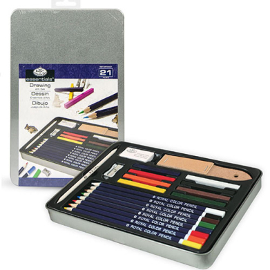 Royal Langnickel Medium Essentials Tin Box Drawing Art Set -16pc RSET-ART2303