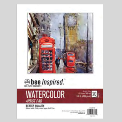 Bee Inspired Artist Watercolor Pad 9"x12" 140lbs, 20 Sheets, Top Tape Bound BEE-92066T20