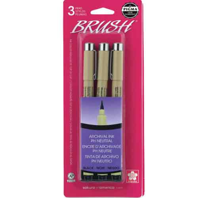 Sakura Pigma Micron Pen -Black, Brush (3pc)