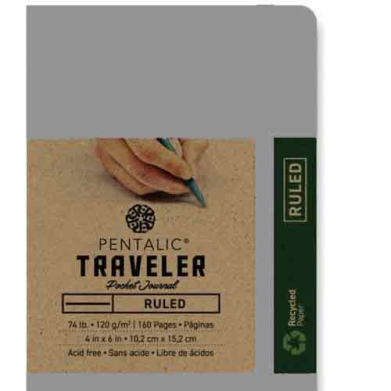 Pentalic Traveler Pocket Journal 6" x 8" - (160 Pages, 74lb) Sketch, Metallic Silver