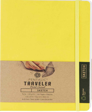 Pentalic Traveler Pocket Journal 6" x 8" - (160 Pages, 74lb) Sketch, Citrine Yellow