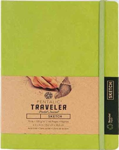 Pentalic Traveler Pocket Journal 6" x 8" - (160 Pages, 74lb) Sketch, Olive Green