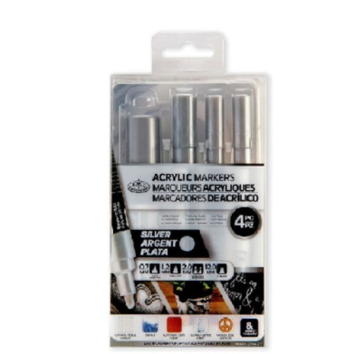 Royal Langnickel Acrylic Paint Marker Set - 4ct Silver Assorted Tips  MARK-2704