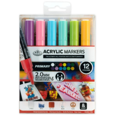Royal Langnickel Acrylic Paint Marker Set - 12ct 2mm Primary Collection  MARK-2783