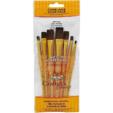 Royal & Langnickel Crafters Choice Rubber Grip Brush Set - (7 Pieces) Synthetic Camel Shaders / Flats  RCC 403