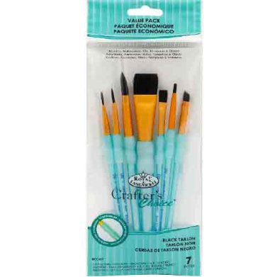 Royal & Langnickel Crafters Choice Rubber Grip Brush Set - (7 Pieces) Black Taklon Variety  RCC 417