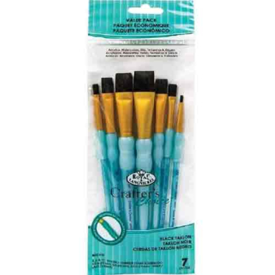 Royal & Langnickel Crafters Choice Rubber Grip Brush Set - (7 Pieces) Black Taklon Variety  RCC 418