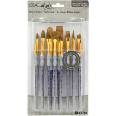 Royal & Langnickel Crafters Choice Rubber Grip Brush Set - (15 Pieces) Brown Talkon Variety  RCC 602