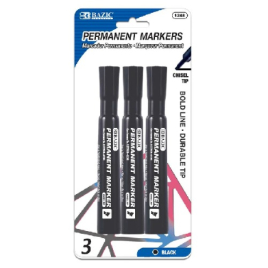 Bazic Chisel Tip Black Permanent Marker (3/Pack)  BZ1248