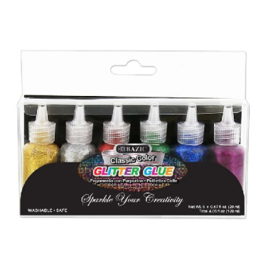 Bazic Glitter Glue Classic Color Set - (6Pk) 20ml bottles  BZ3467