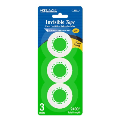 Bazic Invisible Tape Refills for Desktop Dispenser   3pk 3/4"x1296"  BZ902