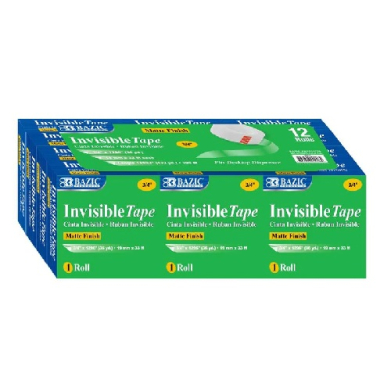 Bazic Invisible Tape Refills for desk top   12pk 3/4"x1296"  BZ906
