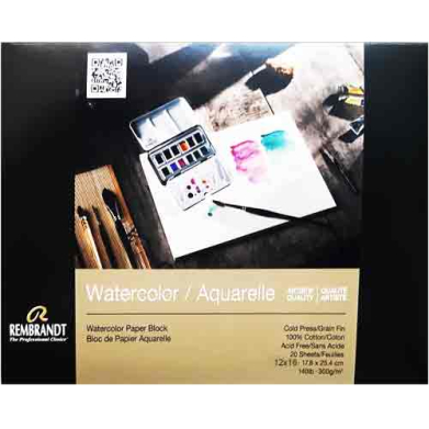 Rembrandt Watercolor Block Cold Press Fine 100% Cotton- 12"x16" (20shts)   RT93078004