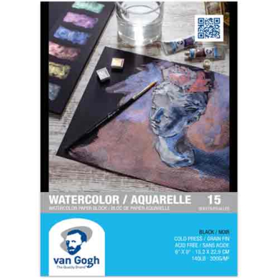 Royal Talens Van Gogh Watercolor Paper Block   6"x9" - Black Cold Press (15 Sheets, 140lb)   94178012