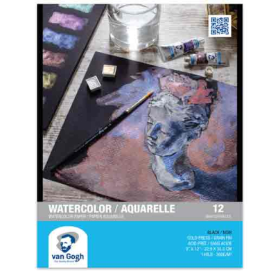 Royal Talens Van Gogh Water Color Paper Pad   9"x12" - Black Cold Press (12 Sheets, 140lb) RT94178016