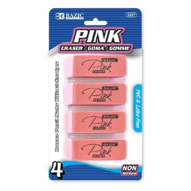 Bazic Pink Beveled Erasers 4ct  BZ2227