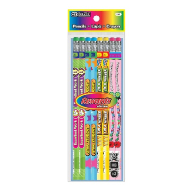 Bazic Reward & Incentive Pencils w/ Erasers  (8/pk)  BZ717