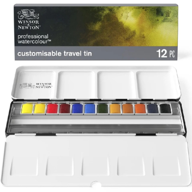 Winsor & Newton Artist Professional Customisable Watercolor Travel Tin Set  (12 Half Pans) WN0193548