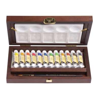 Rembrandt Professional Watercolor Tubes Set / Wooden Box -12x10ml Tubes + Accessories    05840015
