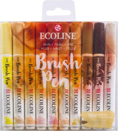 Royal Talens Ecoline Brush Pen Set of 10 Liquid Watercolor Pens –(10 Pack) Skin Tones  11509806