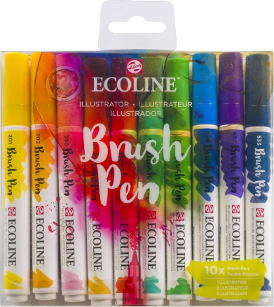 Royal Talens Ecoline Brush Pen Set of 10 Liquid Watercolor Pens –(10 Pack) Illustrator Collection  11509807