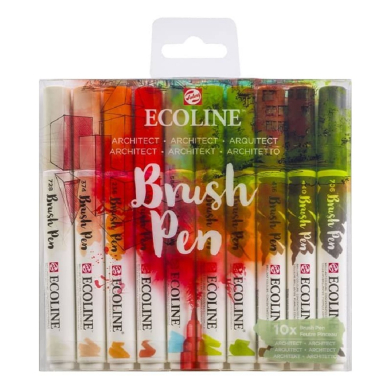 Royal Talens Ecoline Brush Pen Set of 10 Liquid Watercolor Pens –(10 Pack) Architect Collection 11509809