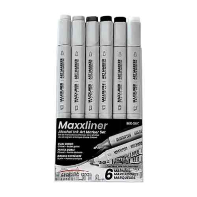 Pacific Arc Maxxliner Dual-tip Alcohol Marker Set 6cnt Cool Grays MX-S6C