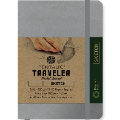 Pentalic Traveler Pocket Journal 6" x 8" - (160 Pages, 74lb) Sketch, Metallic Silver