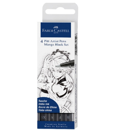 Faber Castell Pitt Artist Pens Wallet- Manga Basic Set 4ct 167132