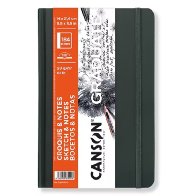 Canson Graduate Sketch & Notes Black Hard Cover Book 5.5" x 8.5"  (184 pages, 61lb)  CN31200L042