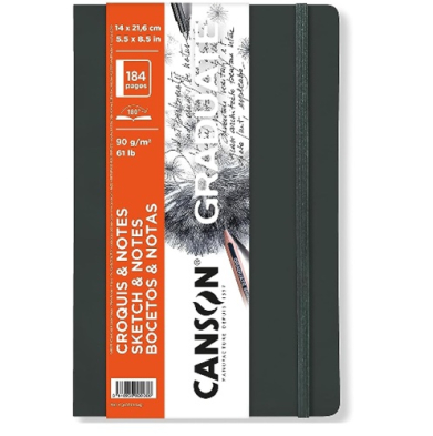 Canson Graduate Sketch & Notes Black Soft Cover Book 5.5" x 8.5"  (184 pages, 61lb)  CN31200L045