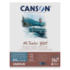 Canson Mi-Teintes Velvet paper packaging showing brand logo, snowy landscape image, and product specs (430 g/m², 32 x 41 cm) with color swatches at bottom left.