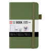 Olive green pocket notebook with elastic strap and page marker; 160 pages, ruled, 3.5 x 5.5 in.